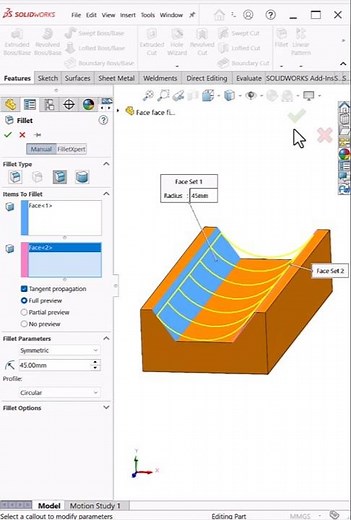Face Fillet in SolidWorks | Smooth Blend Between Faces | #shorts