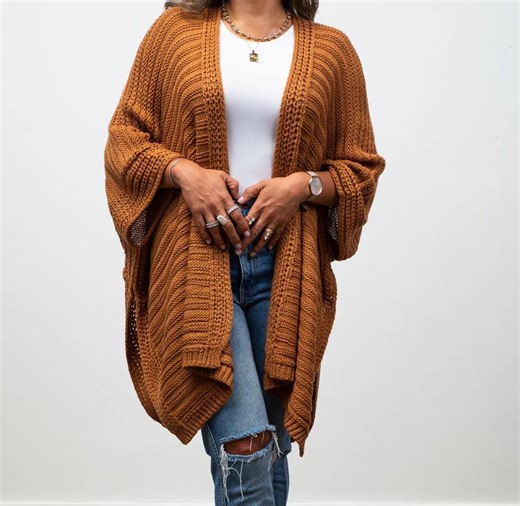 Rib Knit Ruana Wrap: Boho Chic Cardigan Shawl (S-2XL) - Etsy