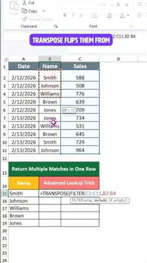 Excel Advanced Lookup Using FILTER + TRANSPOSE