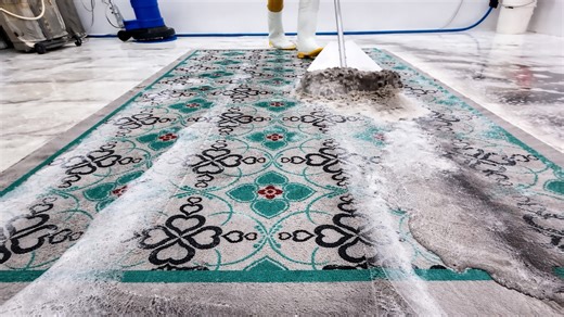 Deep cleaning tool removes dark dirt from patterned carpet
