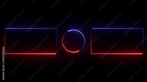 Neon line double Glowing red and blue color frame background animation .Rectangle and circle neon frame background.
