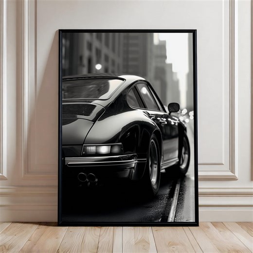 Retro Porsche Wall Art, Black and White Vintage Car Poster, Luxury Classic Sports Car Decor, Masculine Office Automotive Artwork - Etsy