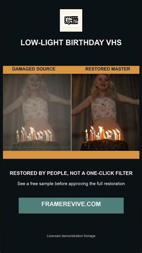 Low-Light Birthday VHS: Source vs Restored #Shorts