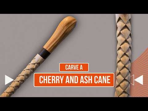 CHERRY and ASH WALKING STICK CARVING