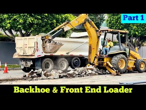CAT® BACKHOE & FRONT END LOADER in Action (Part 1/12) ~ Water Main Replacement Project 