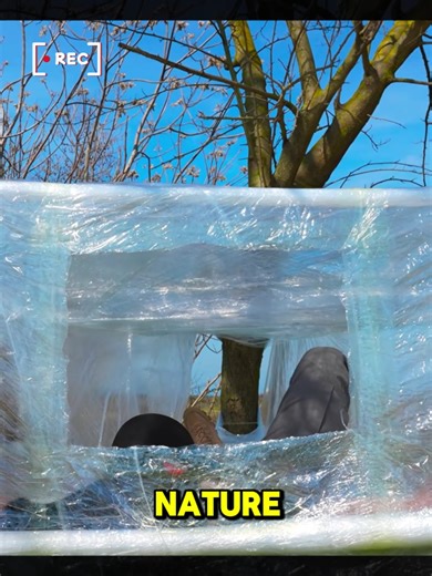 Transform the plastic wrap into a transparent cabin #building #build #shelterlife #bushcraftskills #bushcrafting #bushcraftshelter #survival #survived #survivalskill #outdoorlife #cabin #plastic