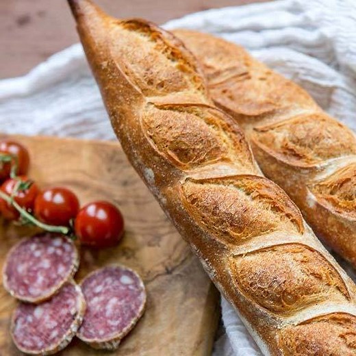 French bakers have been making long, skinny loaves of bread since the mid-1700s. Panna Cooking's baguette, made by award-winning baker Zachary Golper, has the classic outer crunch accompanied by a soft, aromatic interior: http://bit.ly/bake-baguette | HISTORY