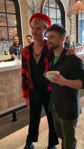 2.3K views · 125 reactions | Daniel Radcliffe meets up with #baristabrian at the Toronto International Film Festival for a latte ☕️殺 latte art featuring character art for Weird, which Daniel was promoting at the festival. #baristabrian #danielradcliffe #latteart #harrypotter | Fan Daniel Radcliffe Argentina | Facebook