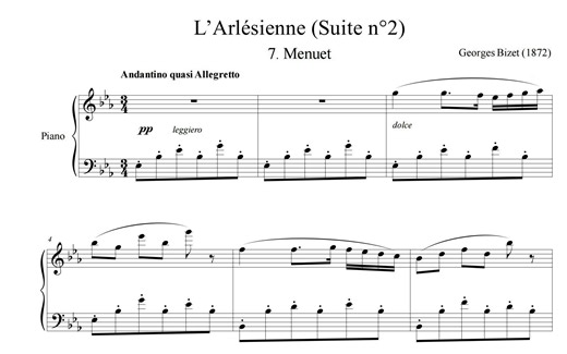 比才 Bizet L'Arlésienne Suite No.2 Menuet钢琴谱