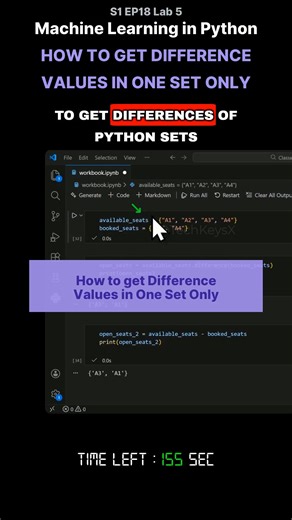 TechKeysX on Instagram: "S1 EP18 Lab 5 - Machine Learning in Python - How to get Difference - Values in One Set Only #statistics #softwaredeveloper #machinelearning #learnpython #algorithims #learntocode #machinelearningtutorial #pythoncoding #datascience #PythonForDataScience #machinelearningmodels #dataengineering #datascienceforbeginners #jupyterlabs #python #mlforbeginners #vscode #codingforbeginners #jupyternotebook #machinelearningbasics"