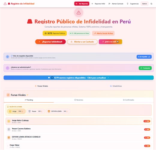 Lista de infieles en Perú en Excel SE CAE pero CREAN web 'oficial' para todos los GÉNEROS: "Registro Público de Infidelidad en Perú"