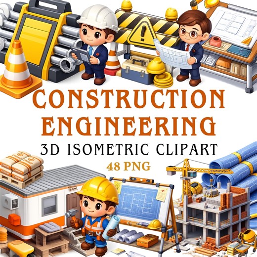 Construction Engineering 3D Isometric Clipart Bundle 48 PNG Builder Architect Site Graphics - Etsy
