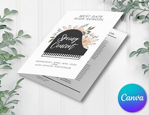 EDITABLE Concert Program Template | Instant Printable Download | Music, Band, Choir/chorus, Orchestra | Floral Piano - Etsy