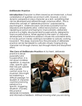 Deliberate Practice in Character Education Worksheet Classwork, Homework