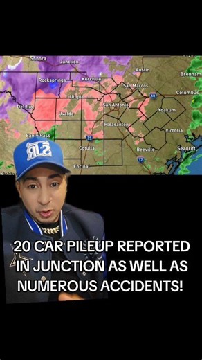 20 car pileup being reported in Junction, Texas as well as numerous accidents across the state! Avoid travel! #fyp #winter #snow #breakingnews | Robbie Chavez