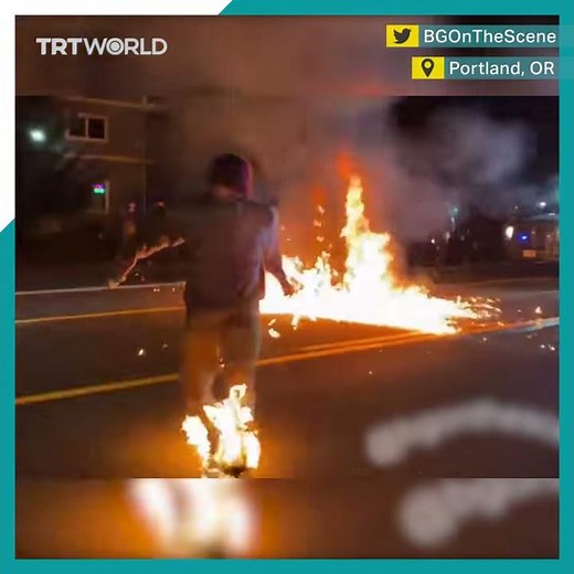 Man catches on fire at Portland protests