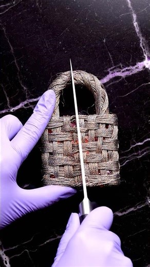 Cutting a yarn padlock open… ruby crystals?? 🔒❤️ #relaxing #asmr #animation