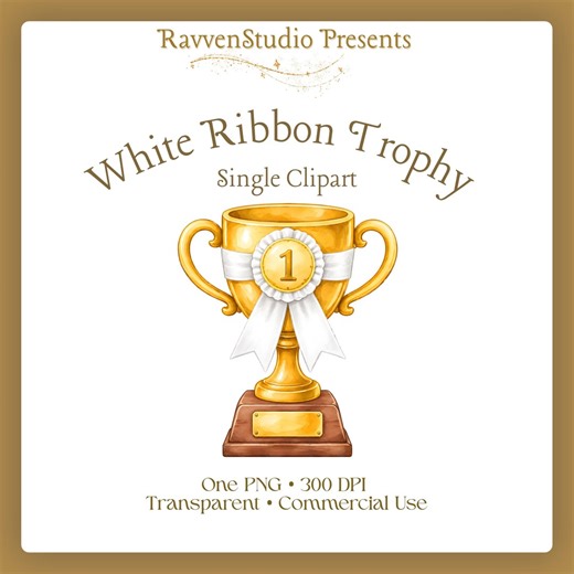 Gold Trophy Clipart Single - White First Place Ribbon Bow, Golden Sports Award, Race Gymnastics Golf -commercial Use (digital Download) - Etsy