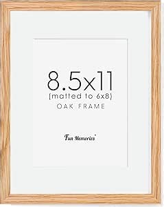 8.5x11 Picture Frame, Oak Wood Frame 8.5 x 11, 8.5 by 11 Wood Frames with Glass, 8.5x11 Matted frame for 6x8, Real Wood 8.5"x11" Photo Frame with Stand, Natural Oak Color, 1 Pack