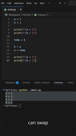 Swap Variables in Python Without a Temp! 🔄🐍#python #pythonprogramming #coding