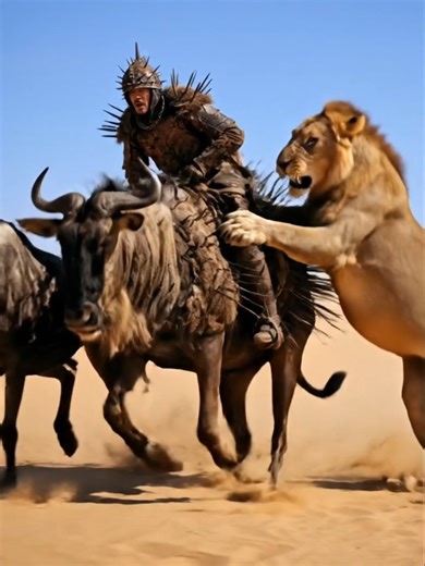 armored wildebeest V's lion's || @Animal Paw 🐾 #armor #PorcupineSuit #spiked #lions #spikedcamele