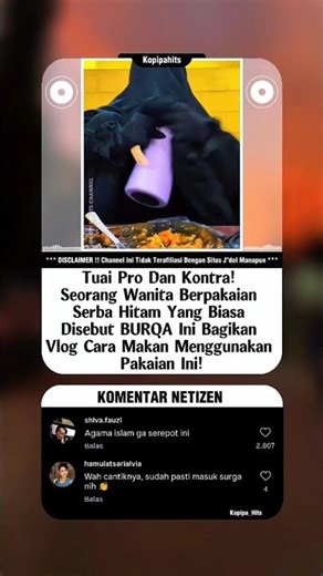 Seorang Wanita Berpakaian Serba Hitam Yang Biasa Disebut BURQA Ini Bagikan Vlog Cara Makan!