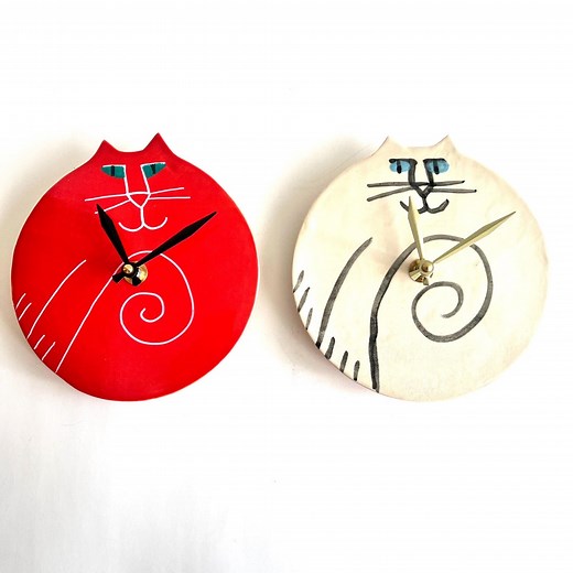 Wall Clock: Handmade Cat Time, Whimsical Pottery for Kitty Lover, Playful Ceramic Wall Decor - Etsy