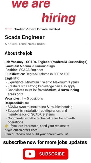 Tucker Motors Private Limited ।Scada Engineer । diploma । degree