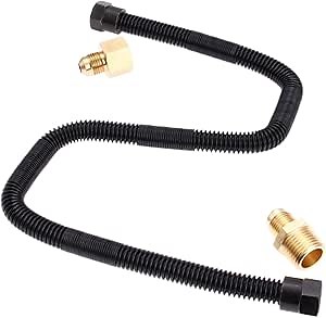 24" Non-Whistle Flexible Flex Gas Line with 3/8" Male Flare x 1/2" Male NPT Fitting, 3/8" Male Flare x 1/2" Female NPT Fitting for Natural Gas or Liquid Propane Fire Pit and Fireplace Hose
