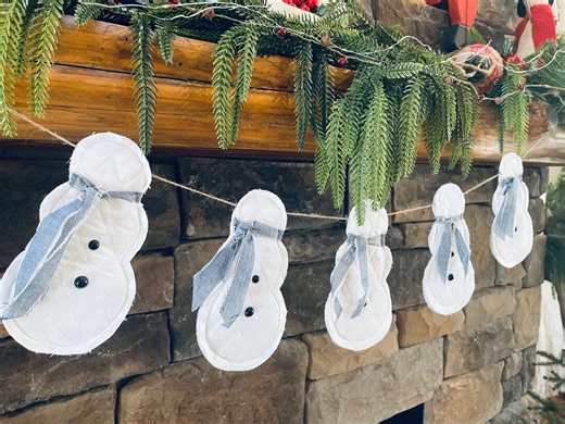 Snowman Garland, Snowman Banner for Mantel, Quilted Snowman Ornaments, Rustic Winter Decorations, Snowman Window Garland, Farmhouse Winter - Etsy
