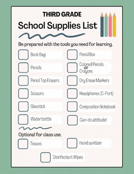 3rd Grade Supply List