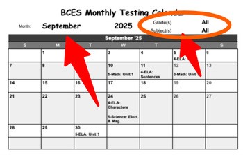 Monthly Testing Calendar