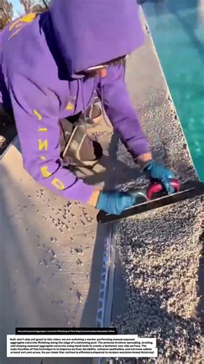 Manual Exposed Aggregate Concrete Finishing on Pool Edge | Construction Education Video.