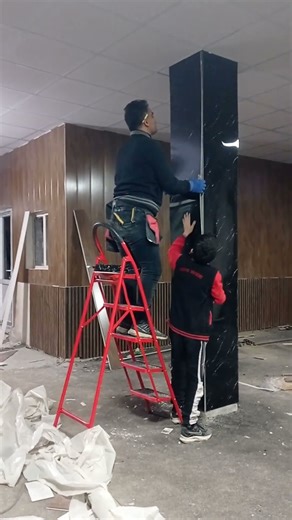 "نصب حرفه‌ای ماربل شیت روی ستون | آموزش قدم به قدم"