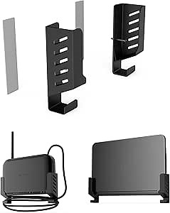 Laptop & Router Wall Mount Holder - Storage Rack Compatible with Laptops/WiFi routers/Macbooks/TV Boxes/Network Switches/Modems/Audio Devices and More (Black)