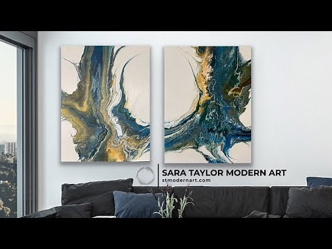 “Pend Oreille” large canvas abstract art diptych tutorial. Crazy big acrylic pour!