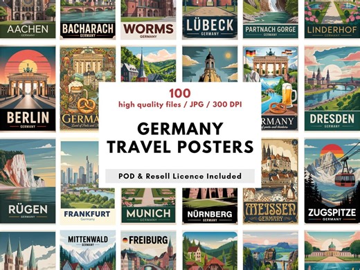 Germany Travel Posters Bundle – 100 Vintage Style Wall Art Prints, German Cities & Landmarks - Etsy