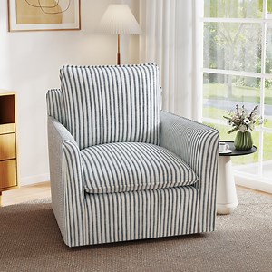 Ebello 360° Swivel Chair with Thick Cushion – Blue Stripe Fabric Accent Chair for Living Room, Bedroom, Office – Fully Assembled