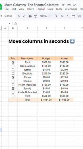 How to quickly move columns in one step ✨ #spreadsheet #spreadsheetskills #googlesheetstutorial #googlesheets #tutorial