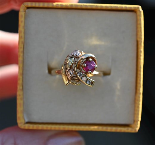 Vintage 10k Gold Black Hills Ruby & Diamond Ring - Size 6.5 - Etsy