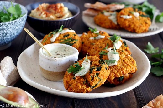 Red Lentil Patties with a Garlic-Herb Tahini Sauce (vegan, gluten-free)
