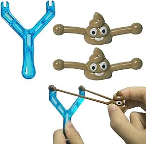 Slingshot Poop Toy for Kids, Mini Rubber Slingshot Flying Poop Toys, Smiley Face Poop Slingshot Toy, Novelty Shoot The Poop Game, Sticky Funny Catapult Poop Toy Gift (1 Slingshot + 2 Poos)