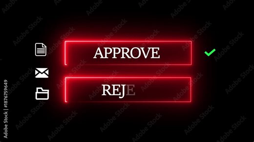 Approval and rejection interface concept with document icons and finger pressing check mark. Ideal for digital workflow, decision making, business automation, and document review themes.4k video