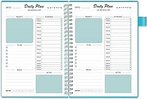 Daily Planner Undated,Schedule Notebook and Hourly Planner for Personal Life and Business Office,Spiral Binding Organizer Notebook Planner with Pocket,Pen Holder,7x10" 160 Page.