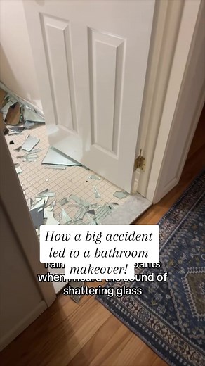 Was it old glue or a ghost that knocked the mirror down? Who knows! But either way I saw it as a sign to finally give the girls bathroom the refresh it deserves. This project was not in the plan so I’m doing my best to make this makeover a super budget friendly one. Be sure to follow to see me put it all together! #bathroommakeover #diybathroom #retrobathroom #1960s #midcenturymodern #girlsbathroom