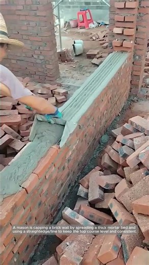Brick Wall Capping With a Straightedge and Mortar Bed