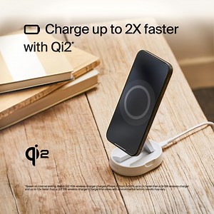Fast charge your iPhone or Qi2-compatible device up to 15W.⚡️ Qi2 tech optimizes energy usage and safeguards your device's battery life to keep you powered throughout the day. Choose Pad or Stand mode with our new 70° adjustable tilt. Shop now: https://bit.ly/3SKk0XV #belkin #Qi2 #BoostCharge | Belkin