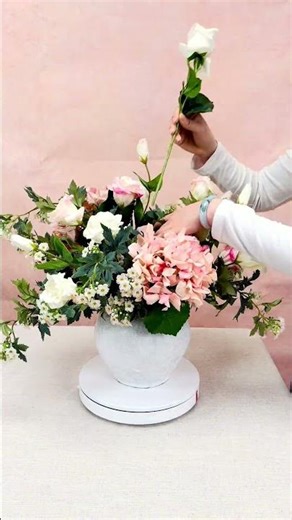 DIY Blush Pink Hydrangea & White Rose Vase Arrangement