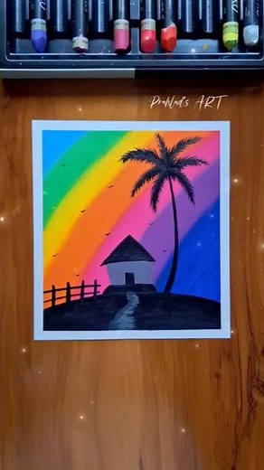 🌈 Beautiful Sunset Scenery Drawing | Oil Pastel Art 🎨