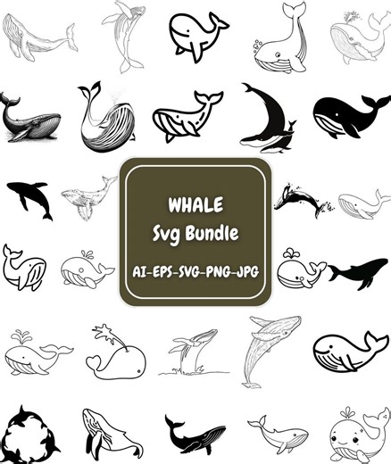 Whale SVG Bundle, Whale Png, Whale Eps, Whale Vector, Whale Cut Files, Whale Tail Svg Humpback, Ocean & Marine Life Designs, Sea Wildlife. - Etsy
